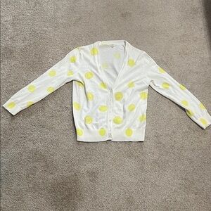 J.Crew Neon Yellow Polka Dot V-Neck Cardigan Sweater